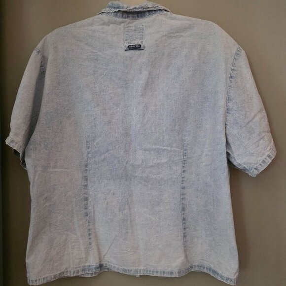 Jordache Vintage Woman's Faded Blue Button Up Short Sleeve Top Sz Large - Picture 4 of 9
